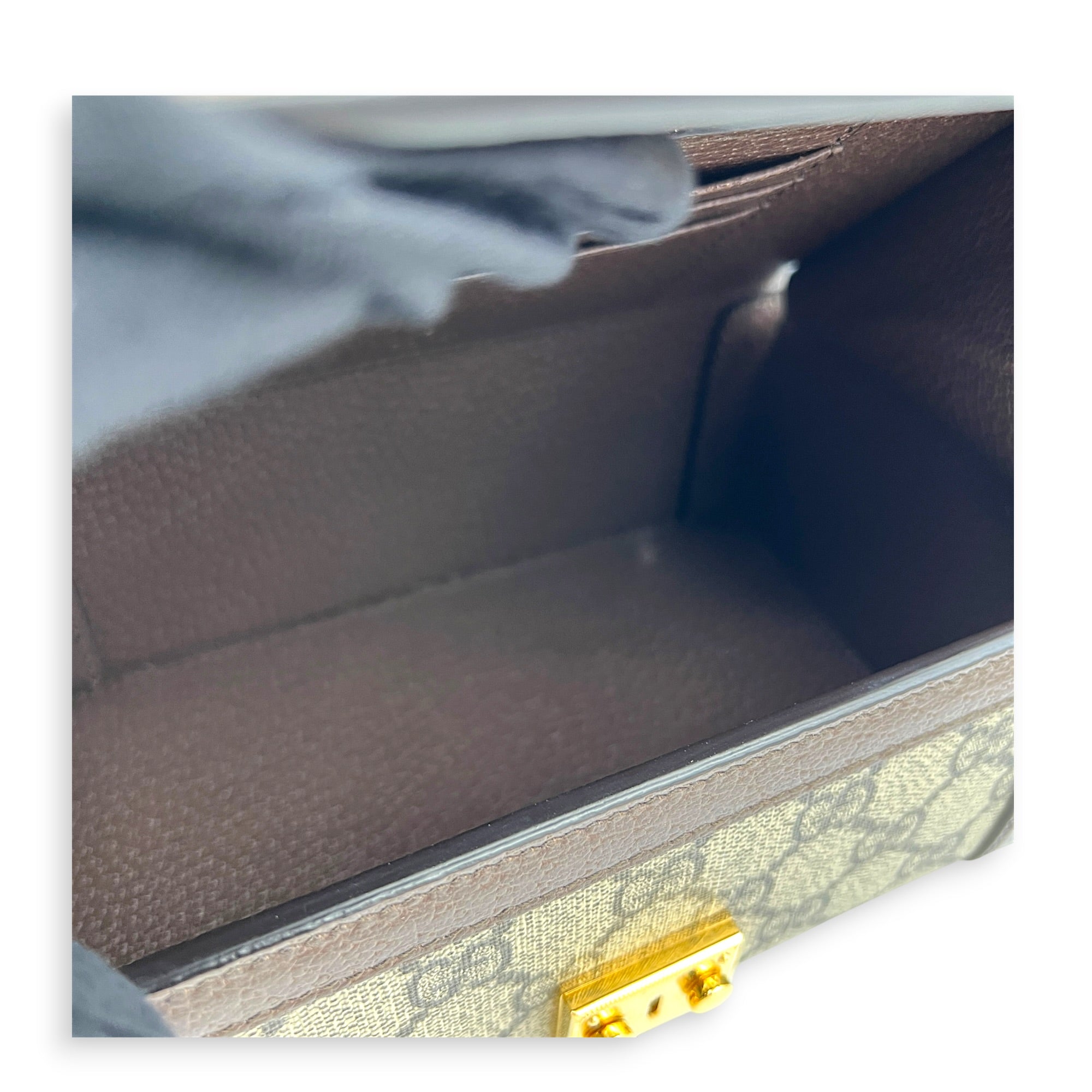 Padlock Trunk Brown Crossbody Bag in Coated Canvas, Gold hardware