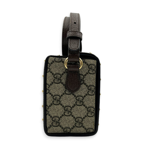 Padlock Trunk Brown Crossbody Bag in Coated Canvas, Gold hardware