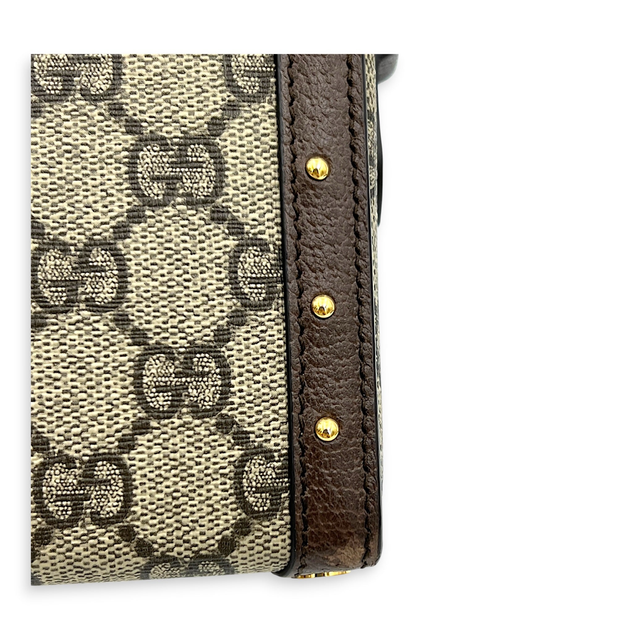 Padlock Trunk Brown Crossbody Bag in Coated Canvas, Gold hardware
