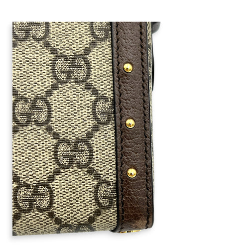 Padlock Trunk Brown Crossbody Bag in Coated Canvas, Gold hardware
