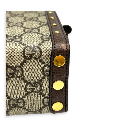 Padlock Trunk Brown Crossbody Bag in Coated Canvas, Gold hardware