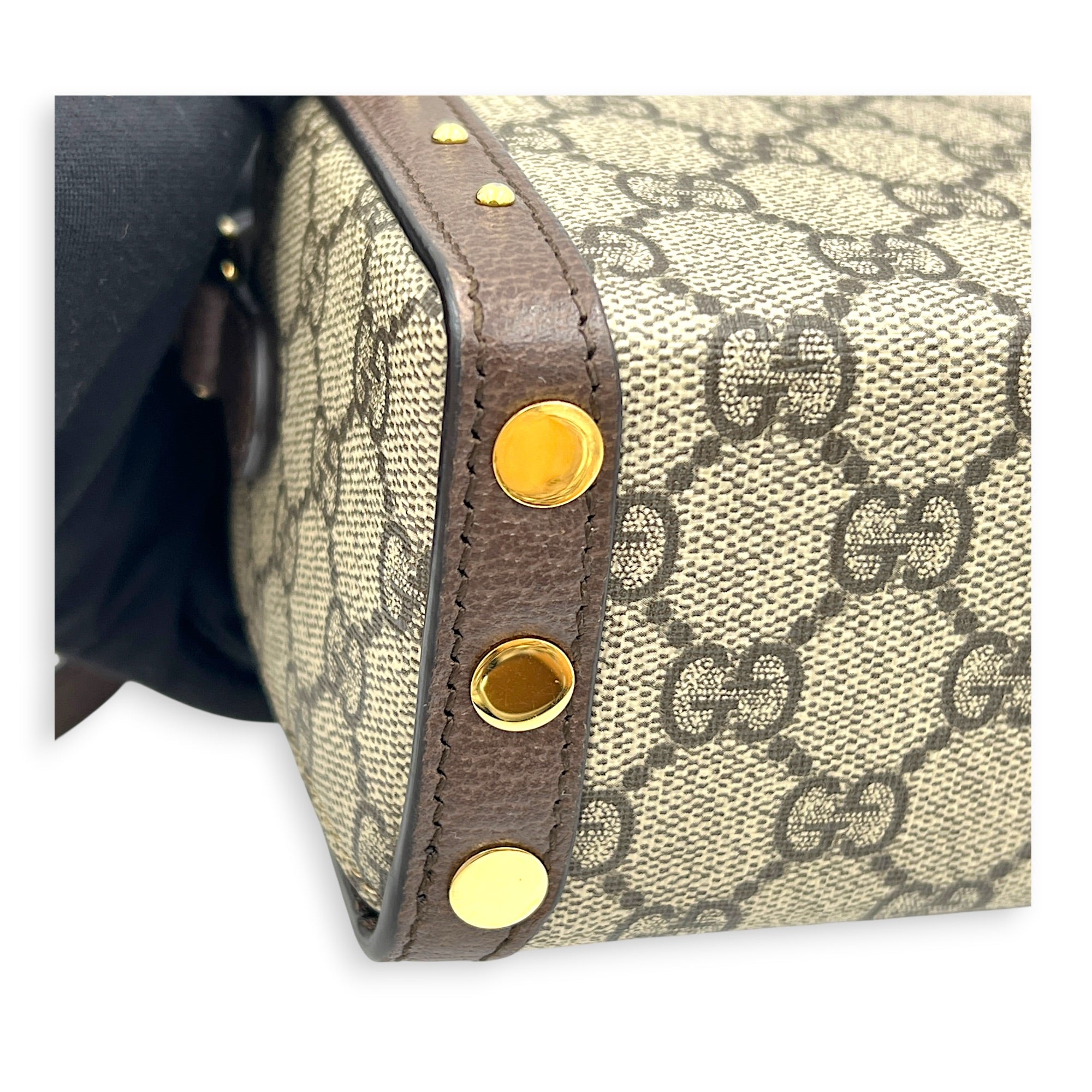 Padlock Trunk Brown Crossbody Bag in Coated Canvas, Gold hardware