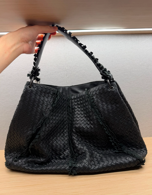 Intrecciato Tote Bag Black in Calfskin, Ruthenium hardware