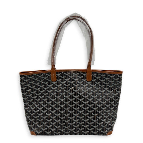 Artois Tote Bag PM Brown in Coated Canvas, Silver hardware
