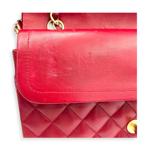 Classic Double Flap Charm Medium Red Shoulder Bag in Lambskin, Gold hardware