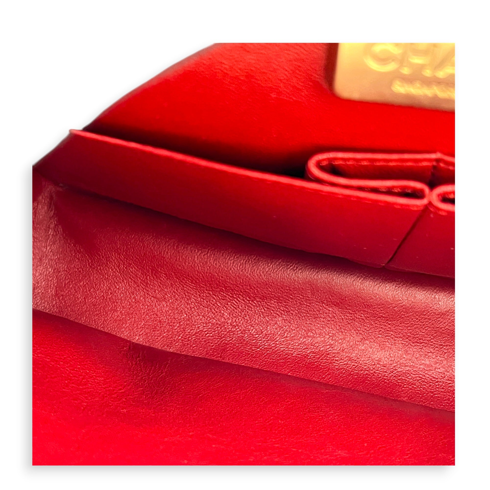 Classic Double Flap Charm Medium Red Shoulder Bag in Lambskin, Gold hardware