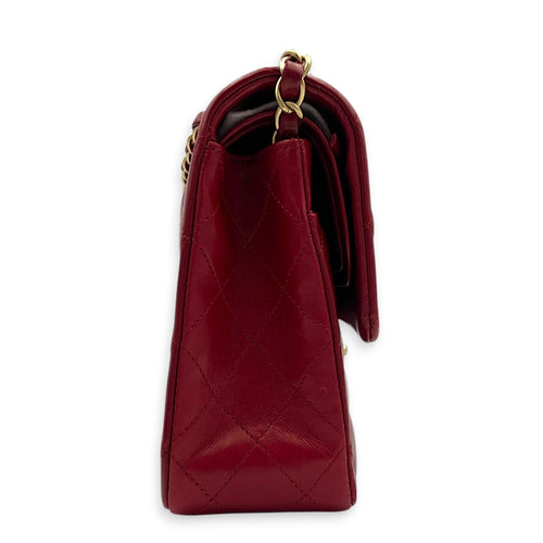 Classic Double Flap Charm Medium Red Shoulder Bag in Lambskin, Gold hardware