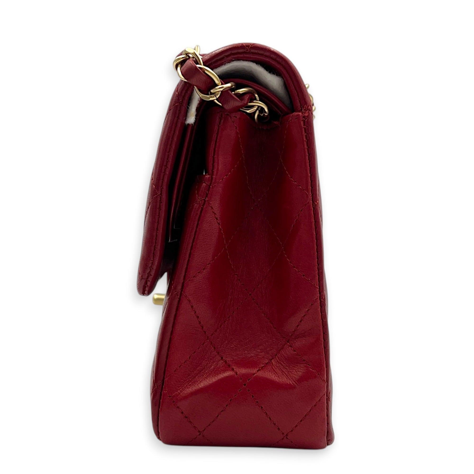 Classic Double Flap Charm Medium Red Shoulder Bag in Lambskin, Gold hardware