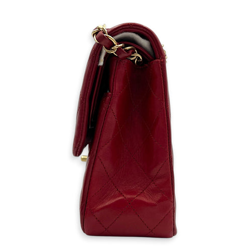 Classic Double Flap Charm Medium Red Shoulder Bag in Lambskin, Gold hardware