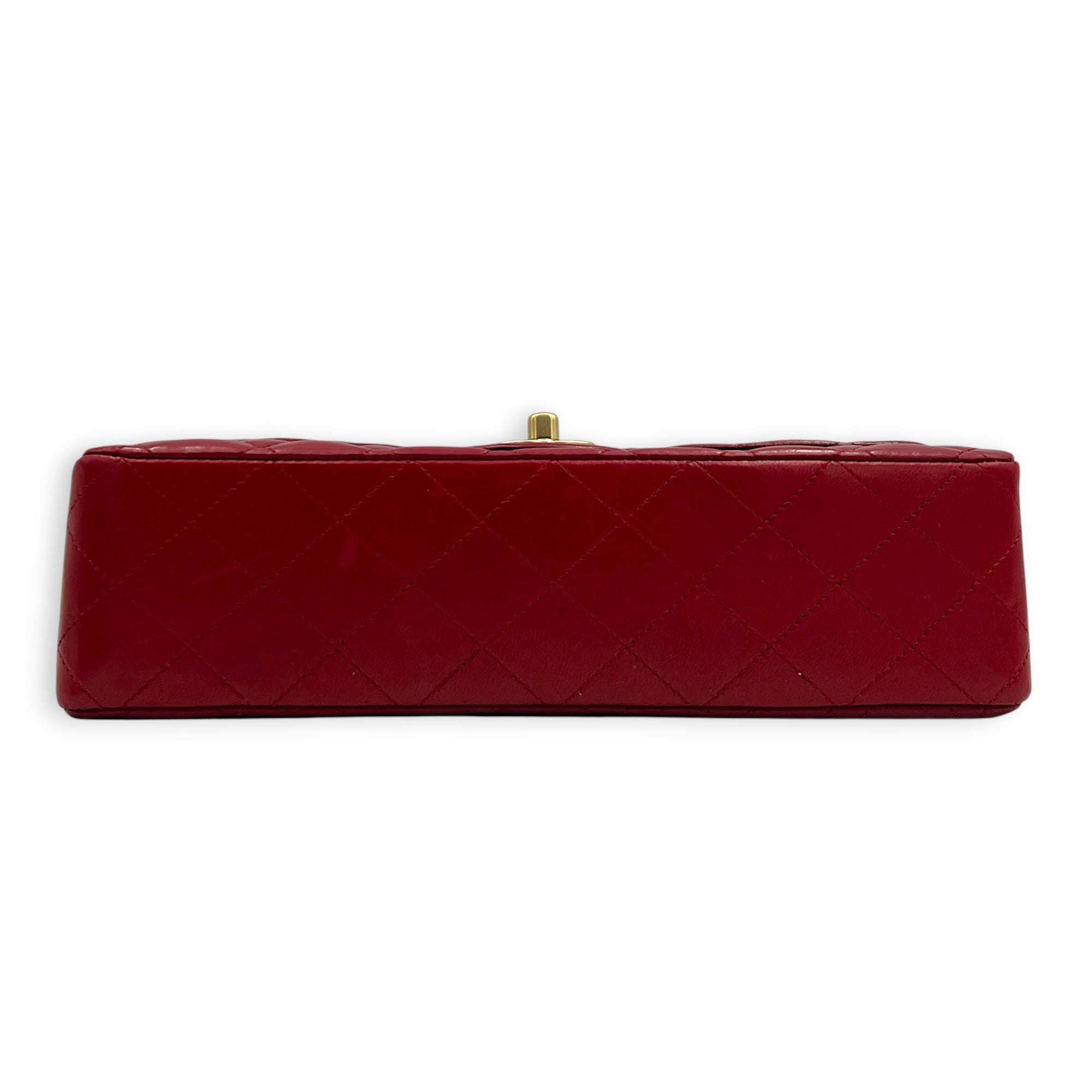Classic Double Flap Charm Medium Red Shoulder Bag in Lambskin, Gold hardware