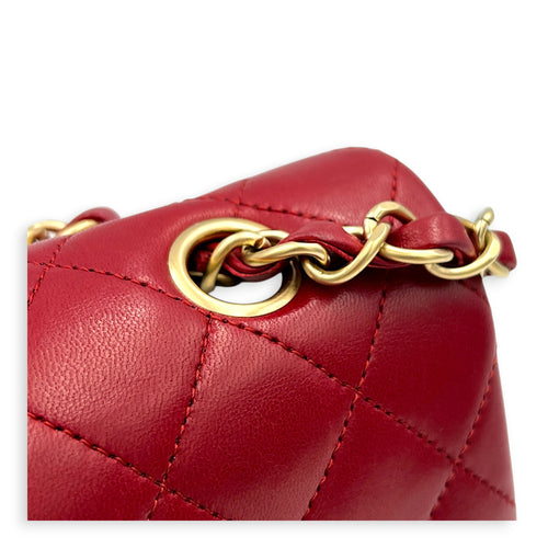 Classic Double Flap Charm Medium Red Shoulder Bag in Lambskin, Gold hardware