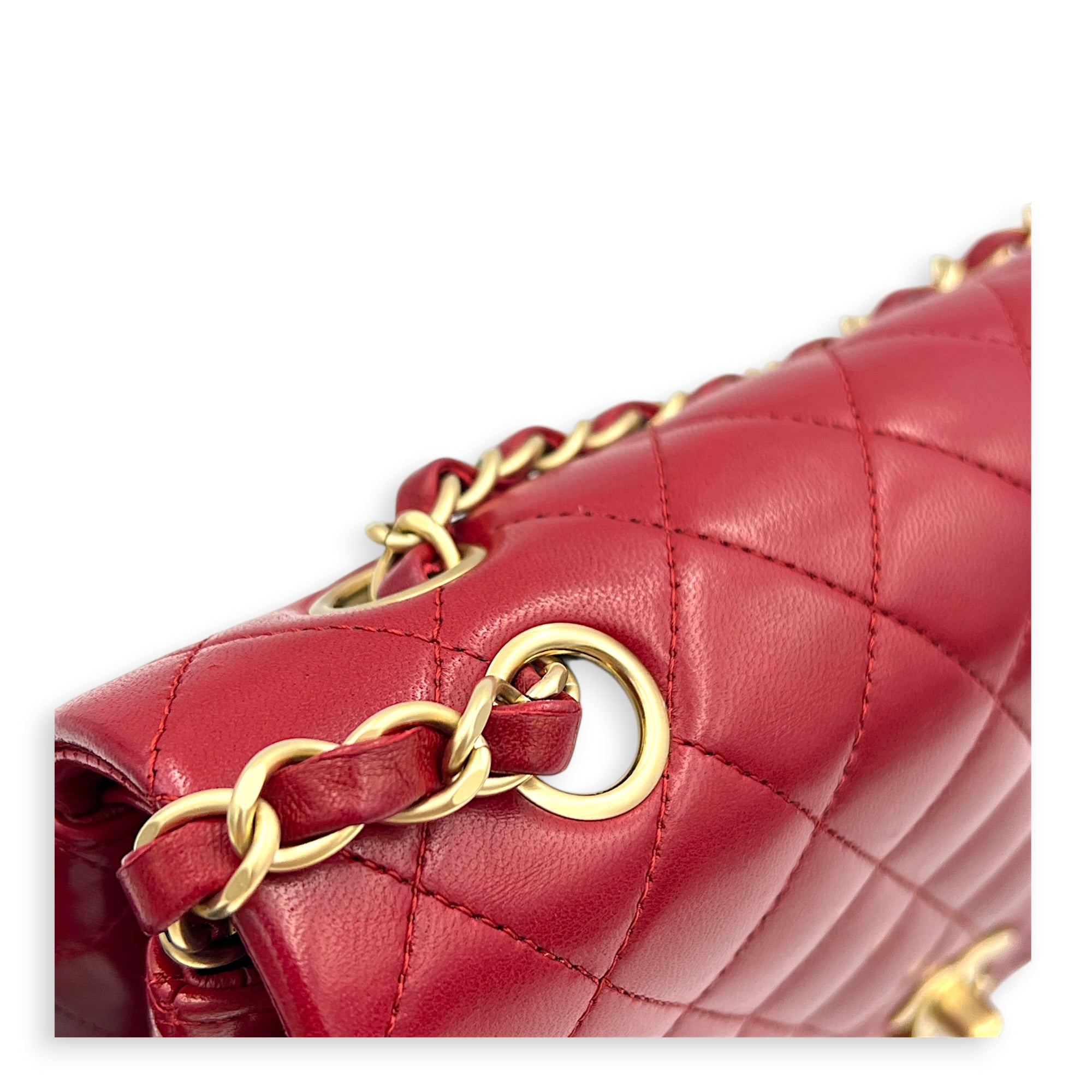 Classic Double Flap Charm Medium Red Shoulder Bag in Lambskin, Gold hardware