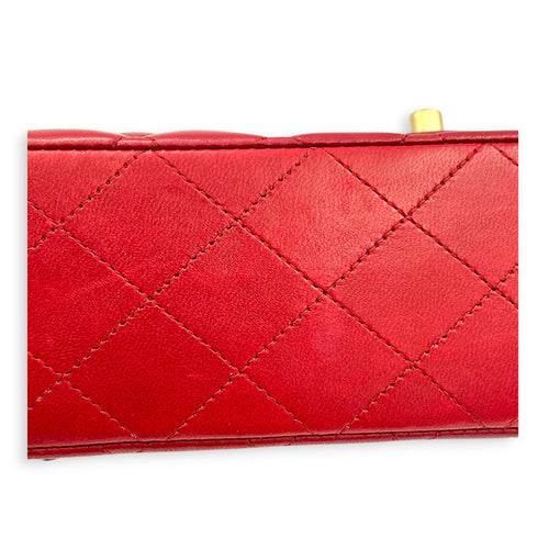 Classic Double Flap Charm Medium Red Shoulder Bag in Lambskin, Gold hardware