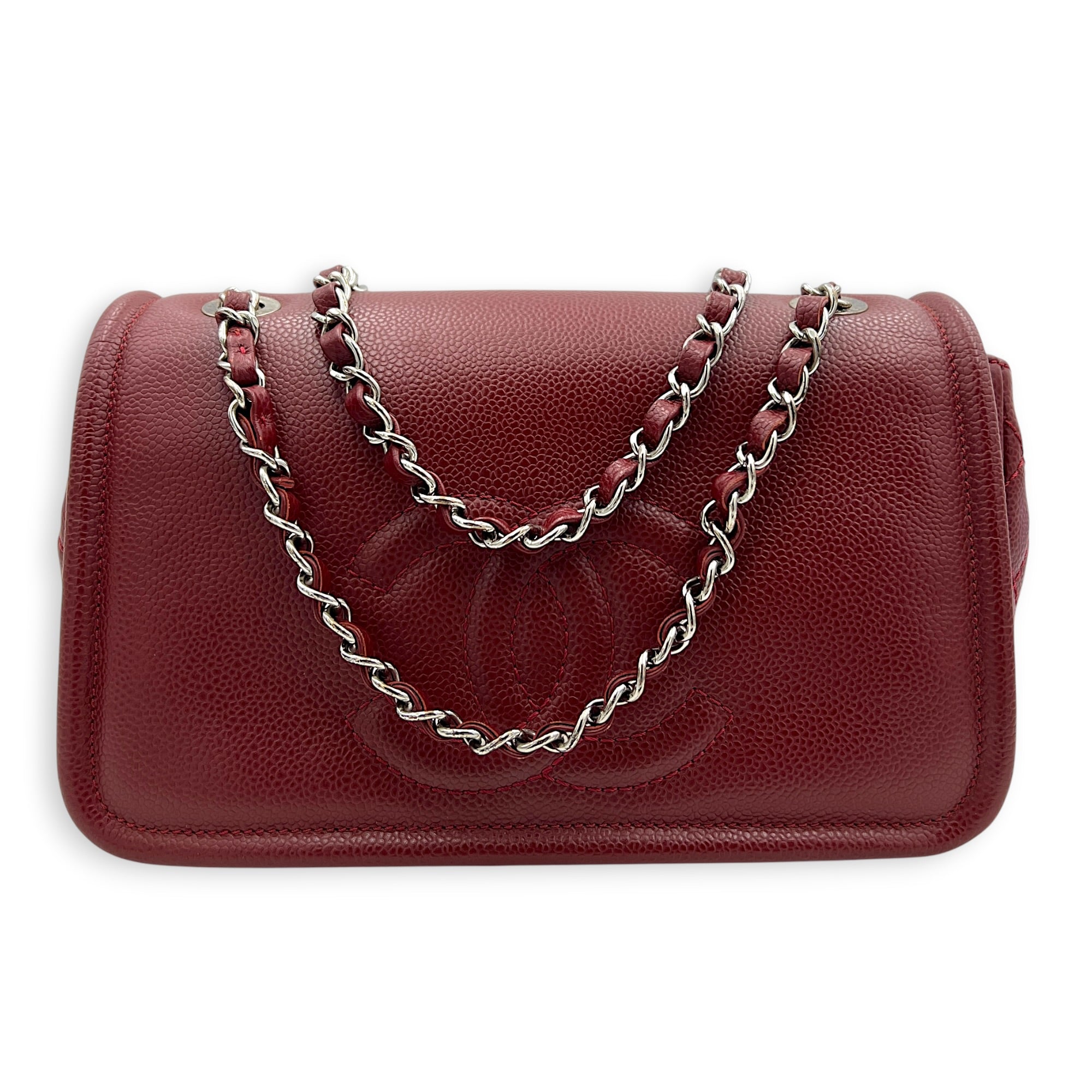 CC Timeless Flap Shoulder Bag Red in Caviar Leather, Silver hardware