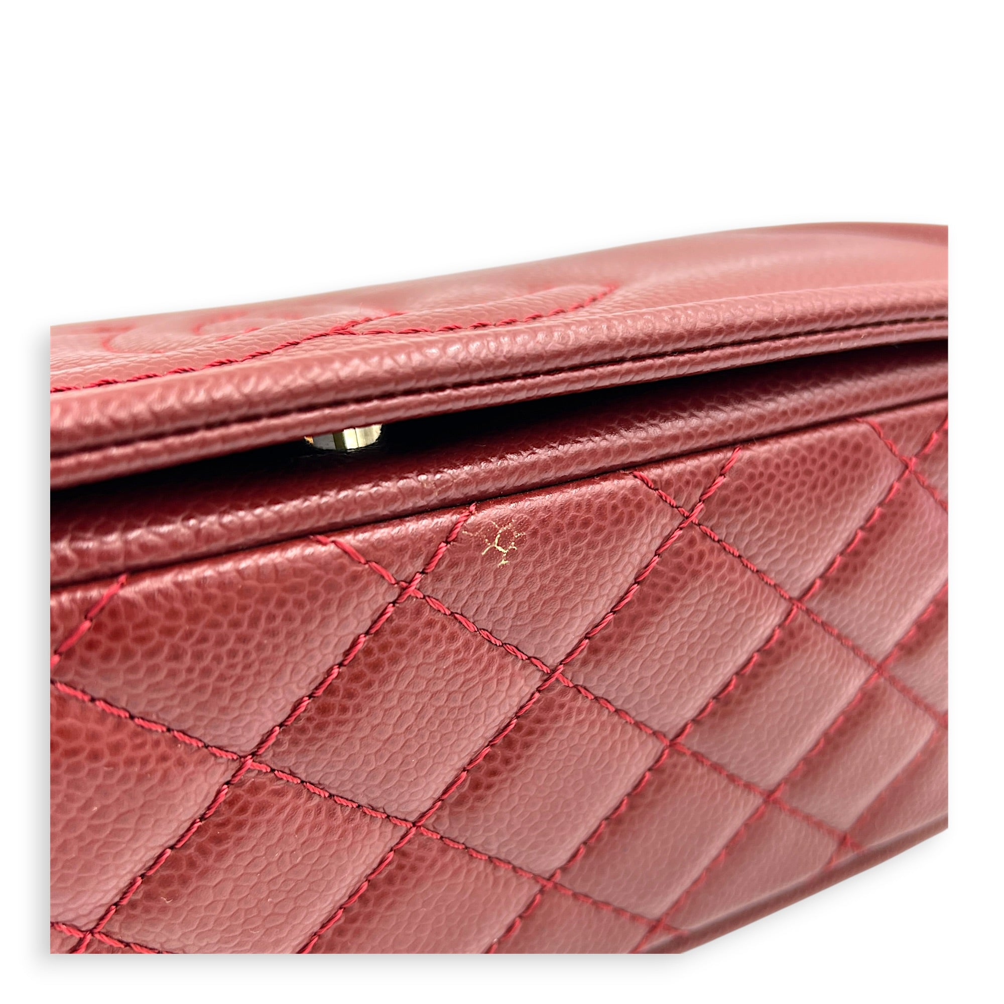 CC Timeless Flap Shoulder Bag Red in Caviar Leather, Silver hardware
