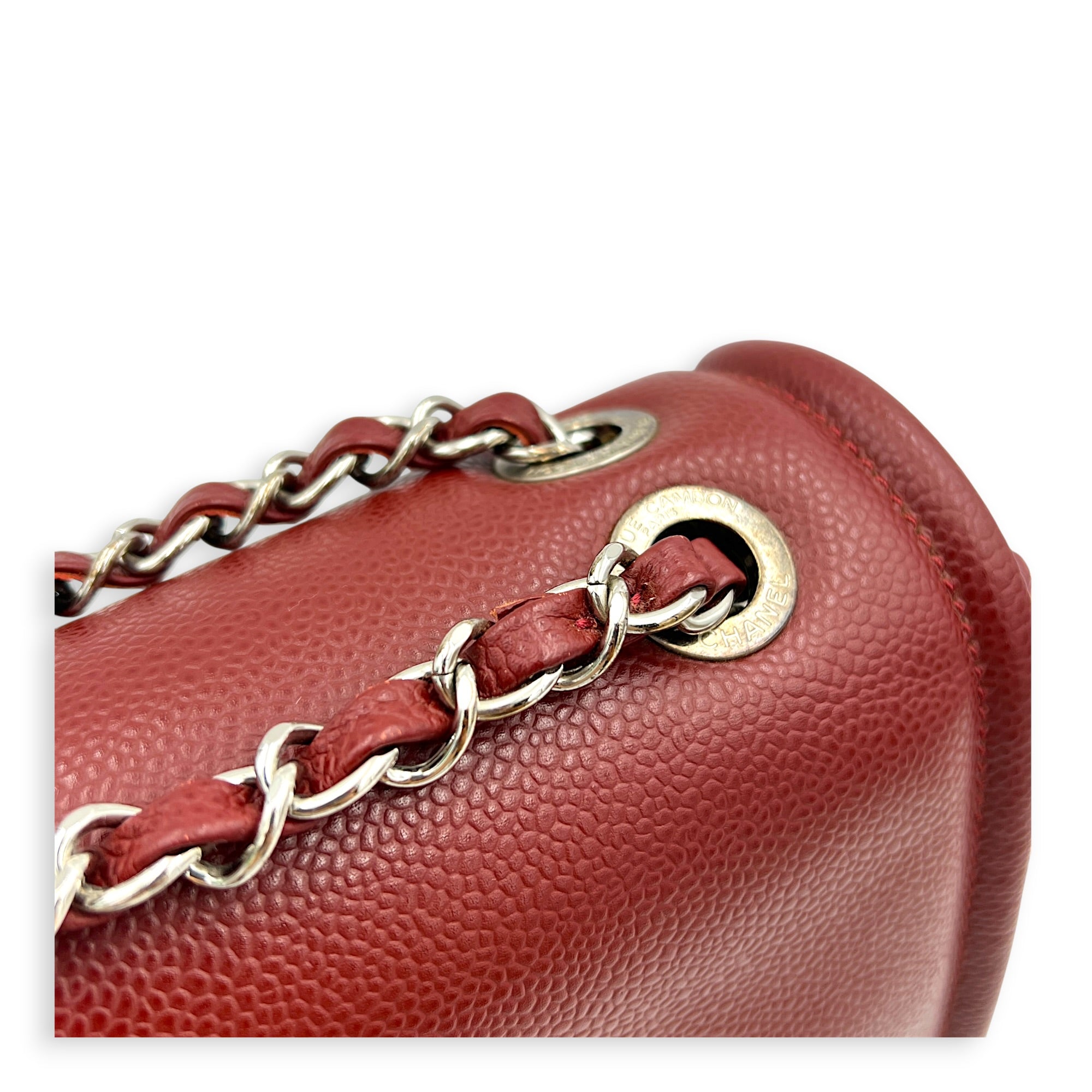 CC Timeless Flap Shoulder Bag Red in Caviar Leather, Silver hardware