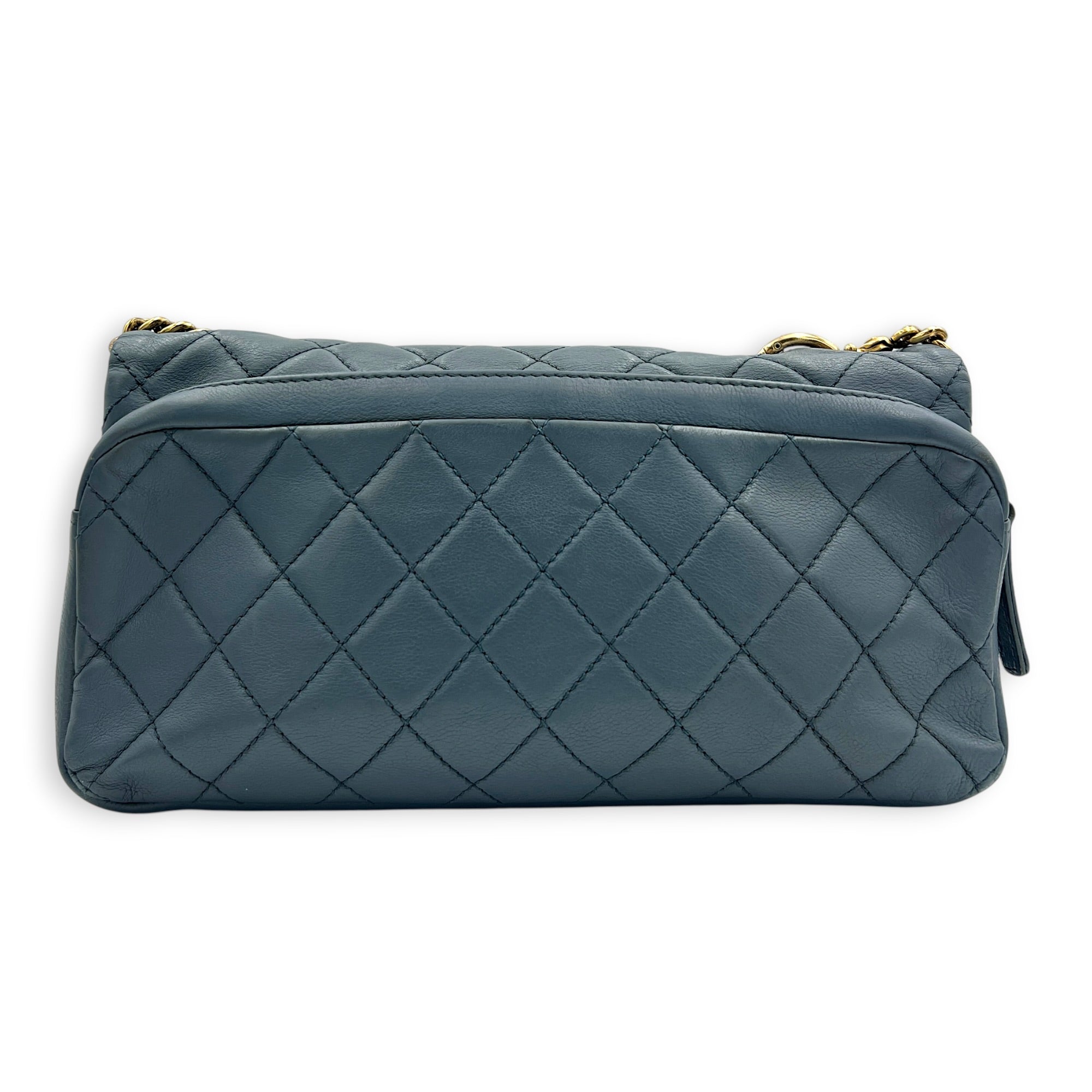 CC Crown Flap Blue Shoulder Bag in Calfskin, Gold hardware
