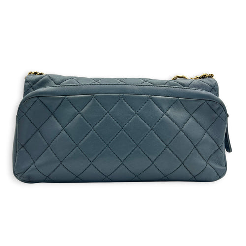 CC Crown Flap Blue Shoulder Bag in Calfskin, Gold hardware