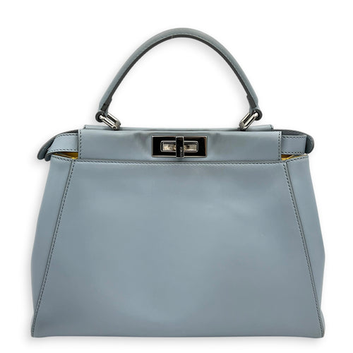 Peekaboo Top Handle Bag Medium Blue in Calfskin, Silver hardware