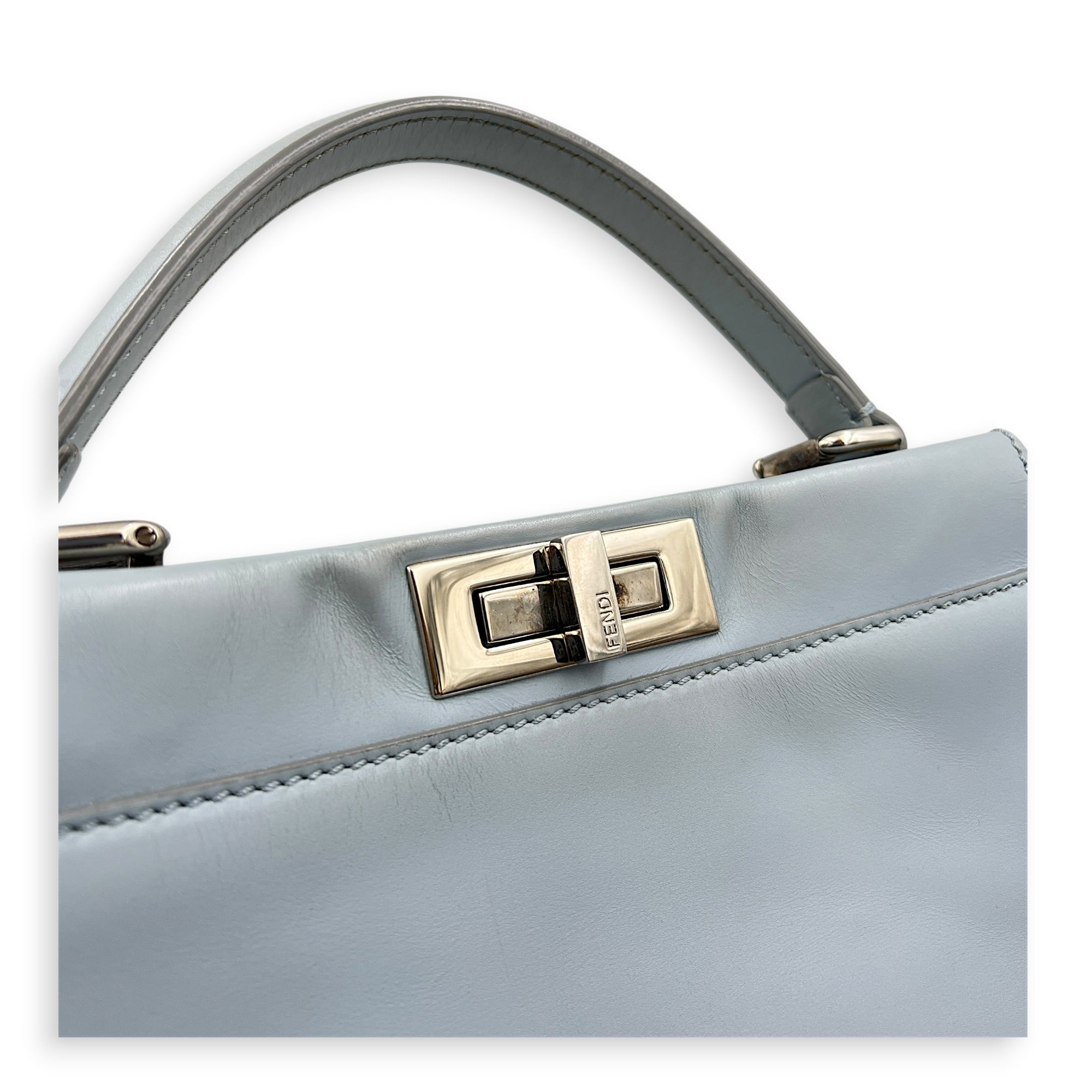 Peekaboo Top Handle Bag Medium Blue in Calfskin, Silver hardware