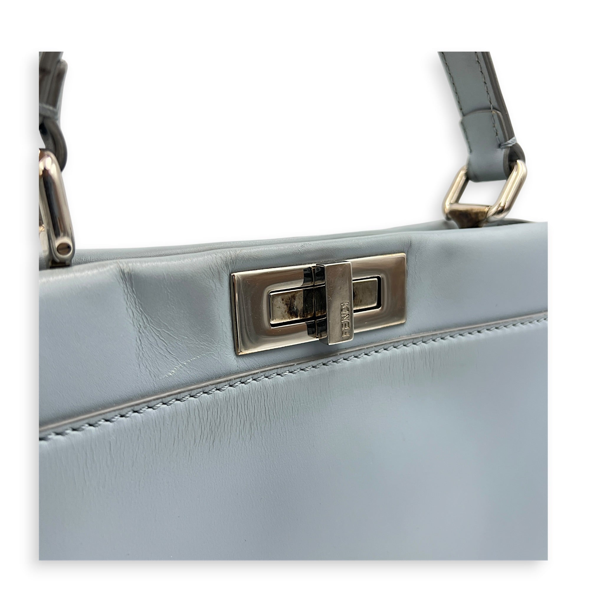 Peekaboo Top Handle Bag Medium Blue in Calfskin, Silver hardware