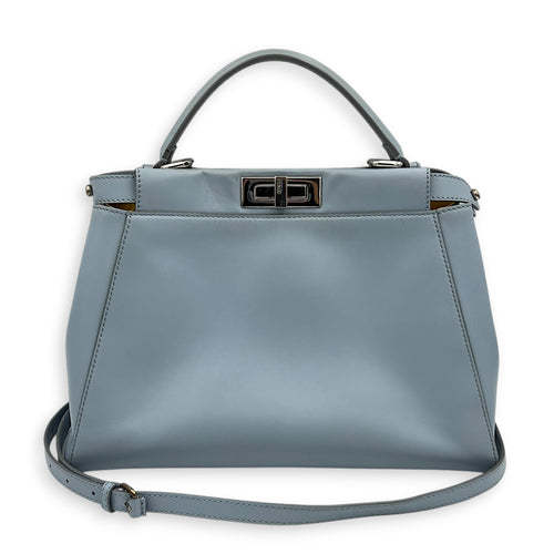 Peekaboo Top Handle Bag Medium Blue in Calfskin, Silver hardware
