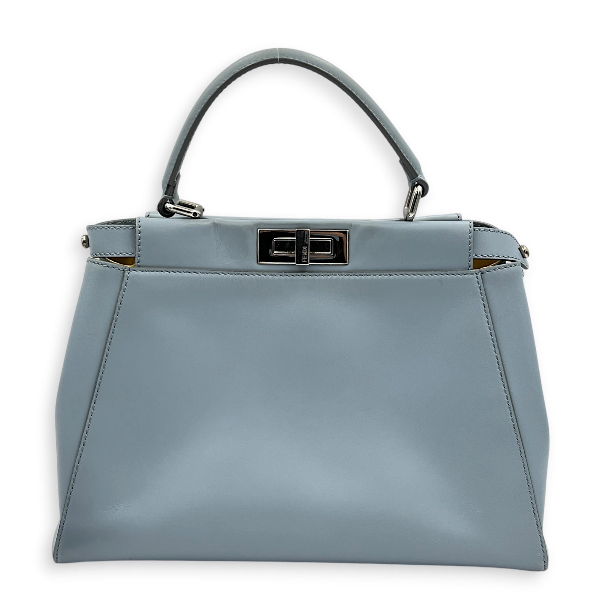 Peekaboo Top Handle Bag Medium Blue in Calfskin, Silver hardware