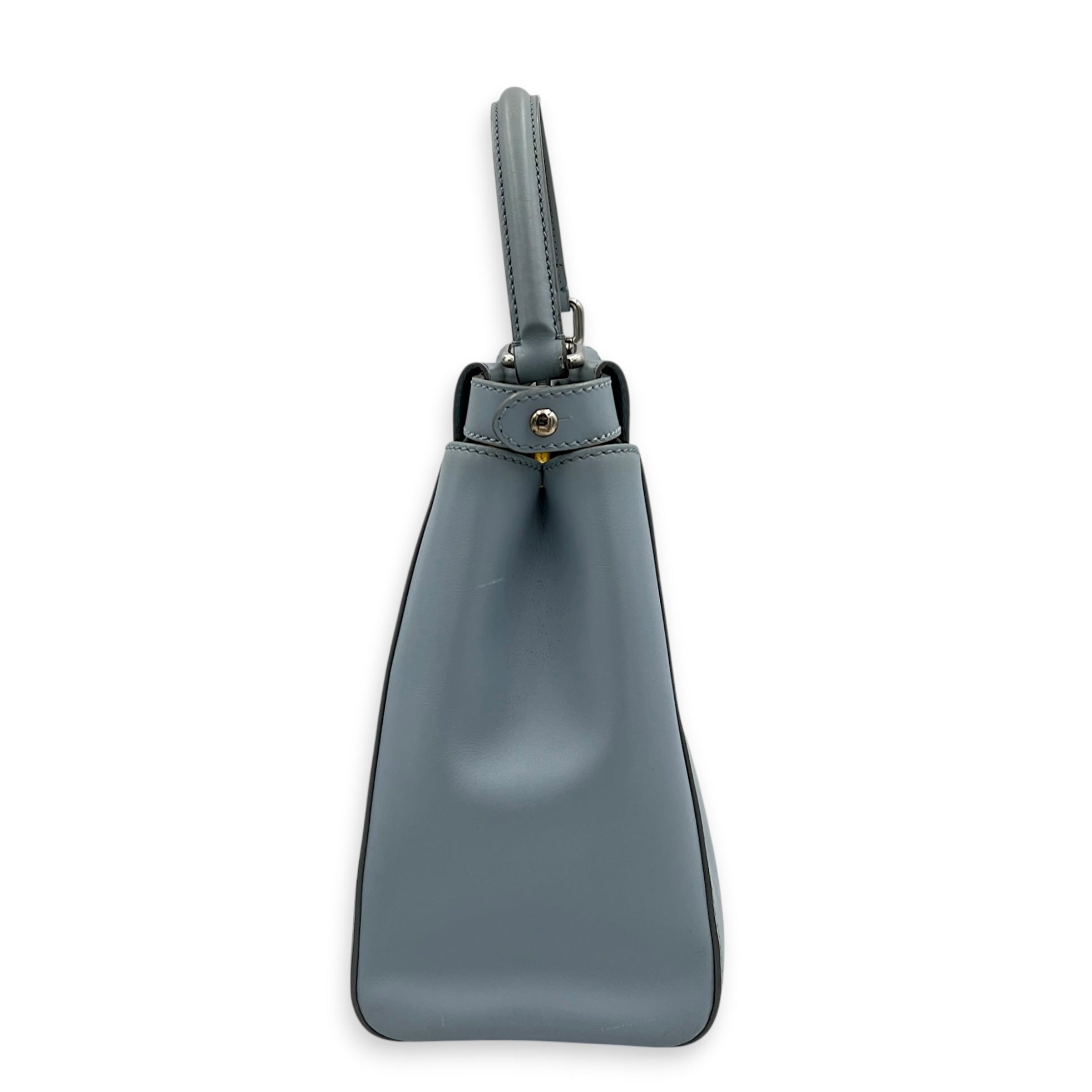 Peekaboo Top Handle Bag Medium Blue in Calfskin, Silver hardware