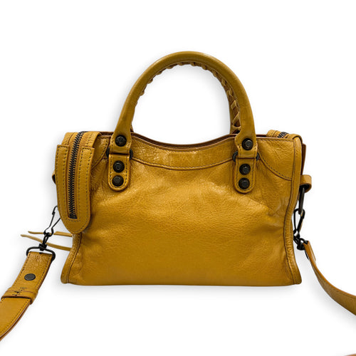 City Mini Yellow Top Handle Bag in Lambskin, Gunmetal hardware