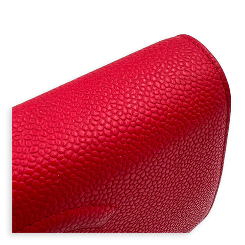 CC Red Wallet On Chain in Caviar Leather, Silver hardware