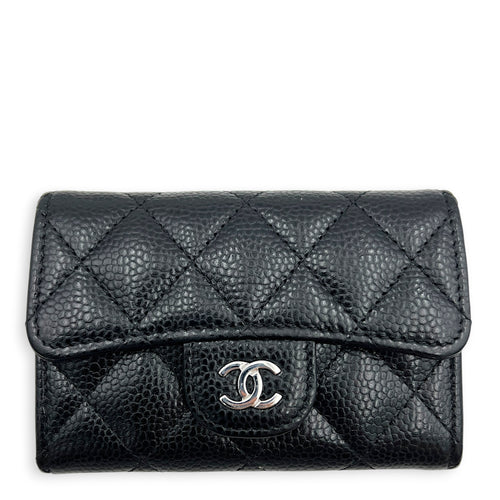 CC Black Card Wallet in Caviar Leather, Silver hardware