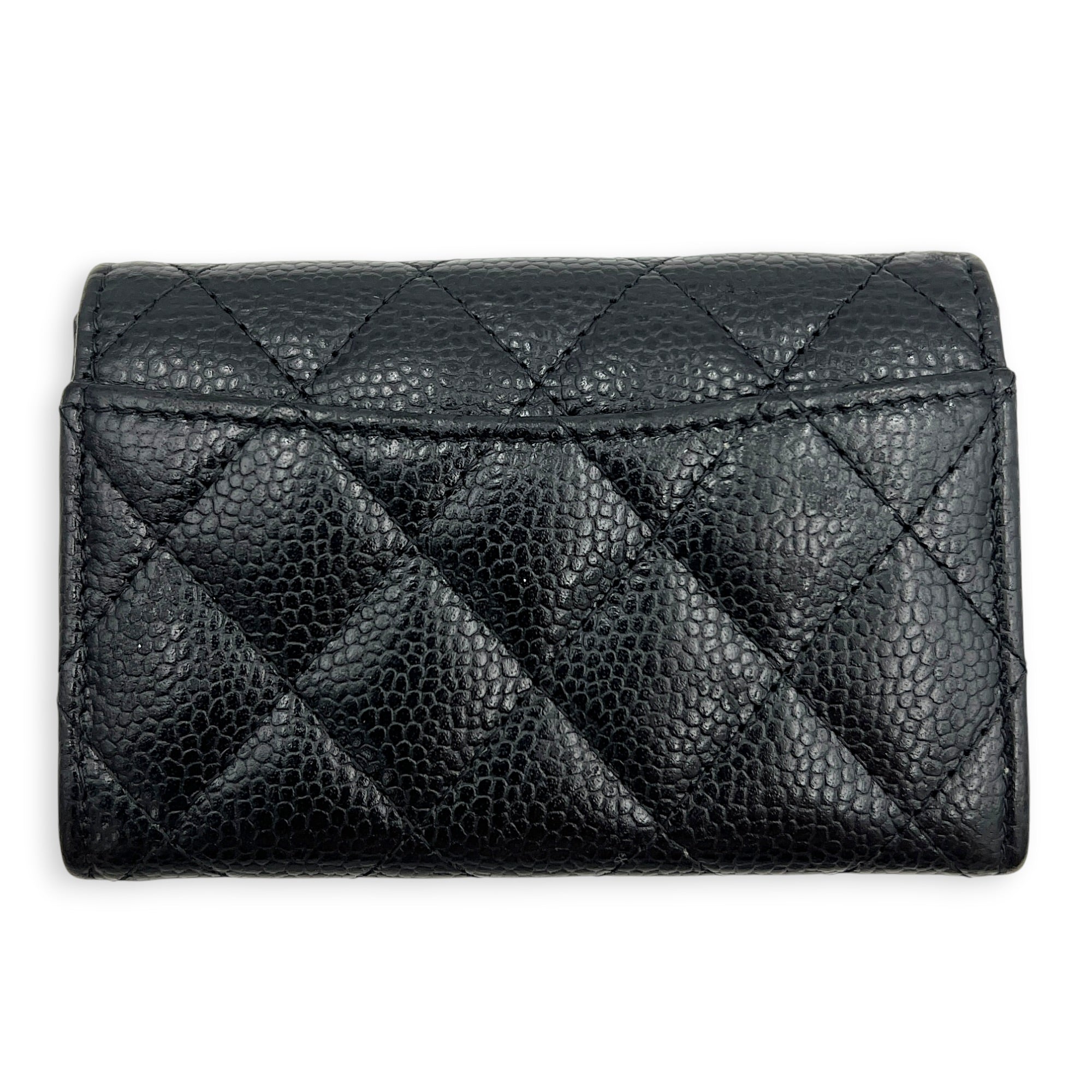 CC Black Card Wallet in Caviar Leather, Silver hardware
