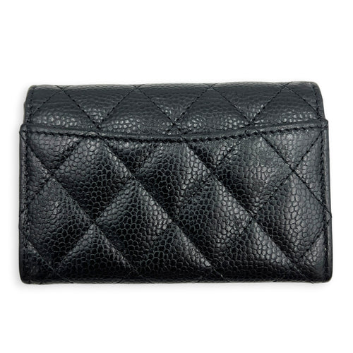 CC Black Card Wallet in Caviar Leather, Silver hardware