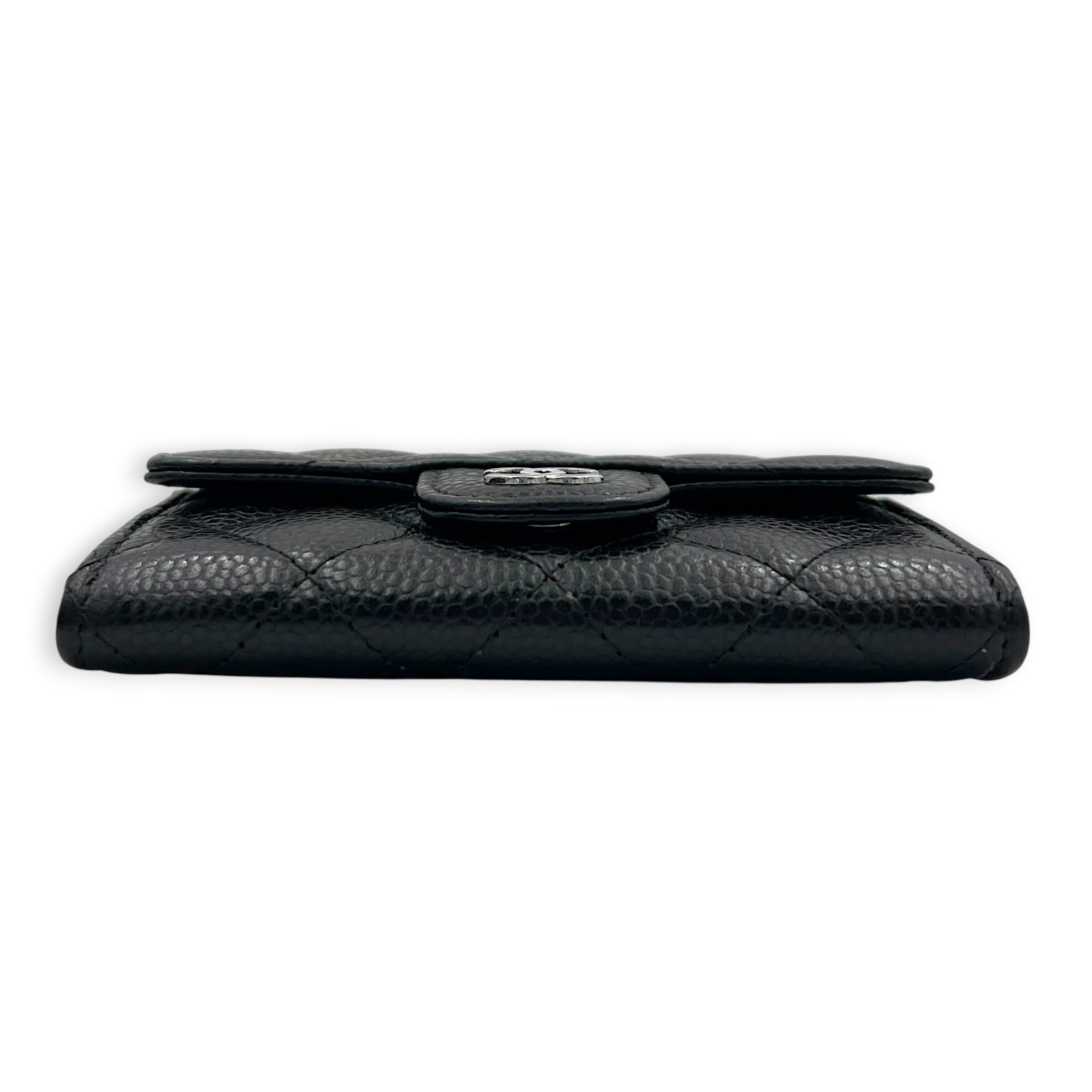 CC Black Card Wallet in Caviar Leather, Silver hardware