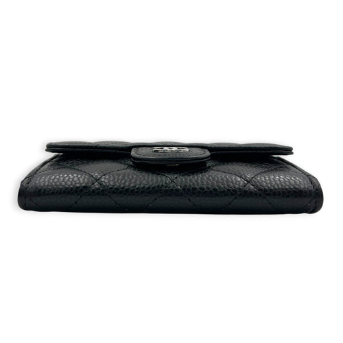 CC Black Card Wallet in Caviar Leather, Silver hardware