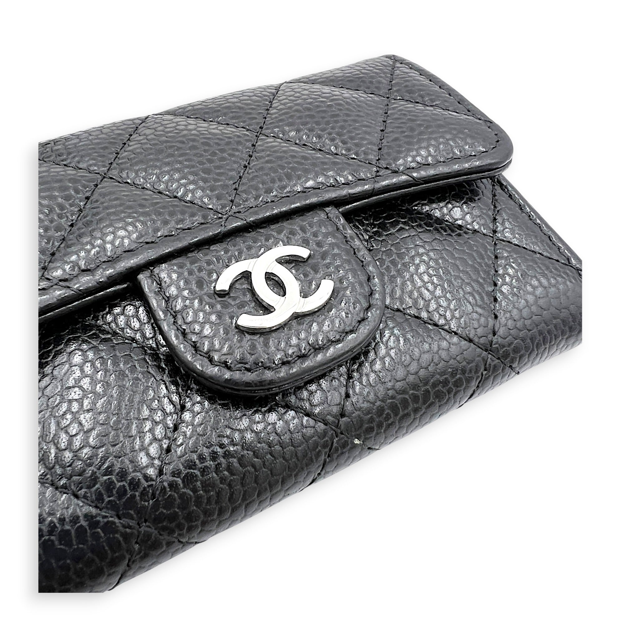 CC Black Card Wallet in Caviar Leather, Silver hardware