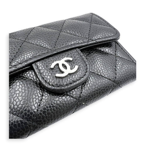 CC Black Card Wallet in Caviar Leather, Silver hardware