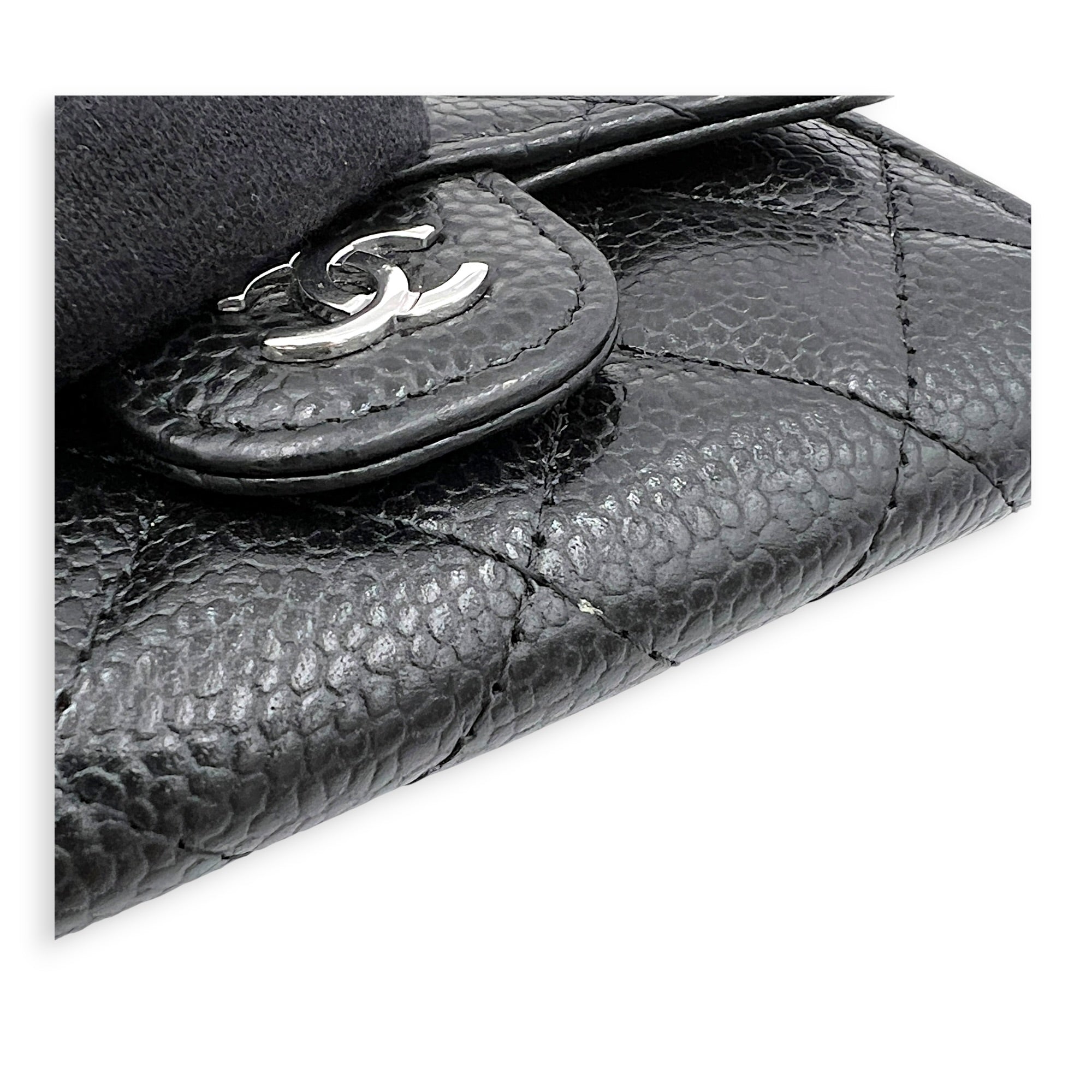 CC Black Card Wallet in Caviar Leather, Silver hardware