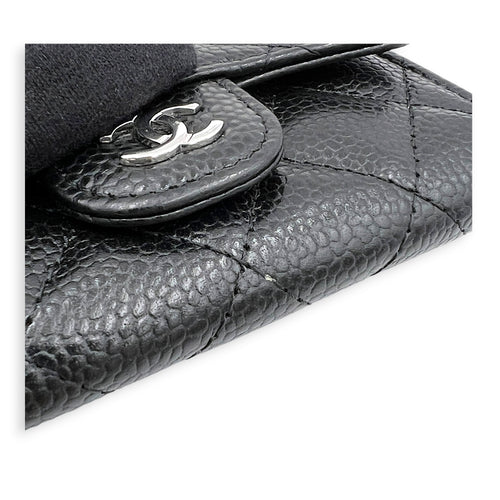 CC Black Card Wallet in Caviar Leather, Silver hardware