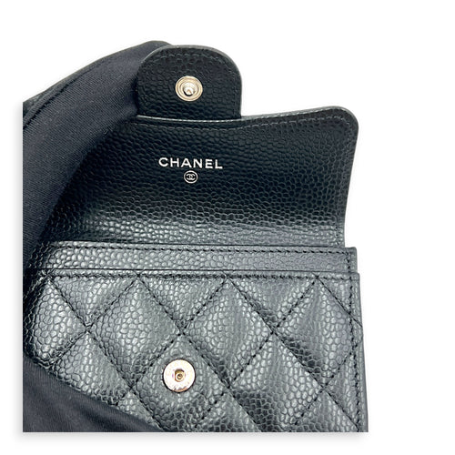 CC Black Card Wallet in Caviar Leather, Silver hardware