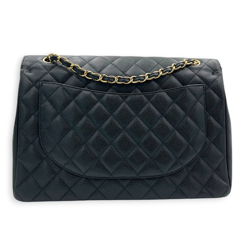 Classic Double Flap Maxi Black Shoulder Bag in Caviar Leather, Gold hardware