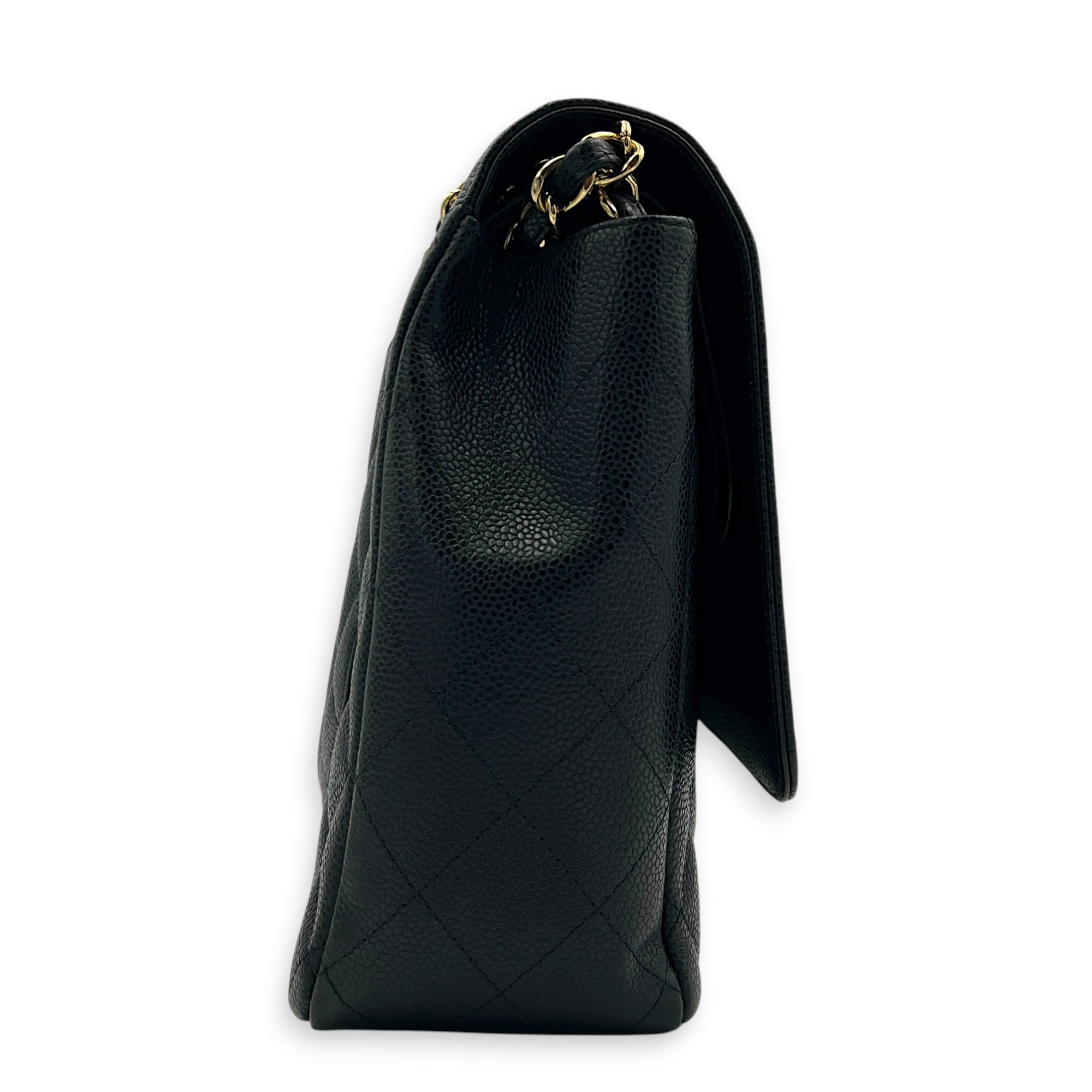 Classic Double Flap Maxi Black Shoulder Bag in Caviar Leather, Gold hardware
