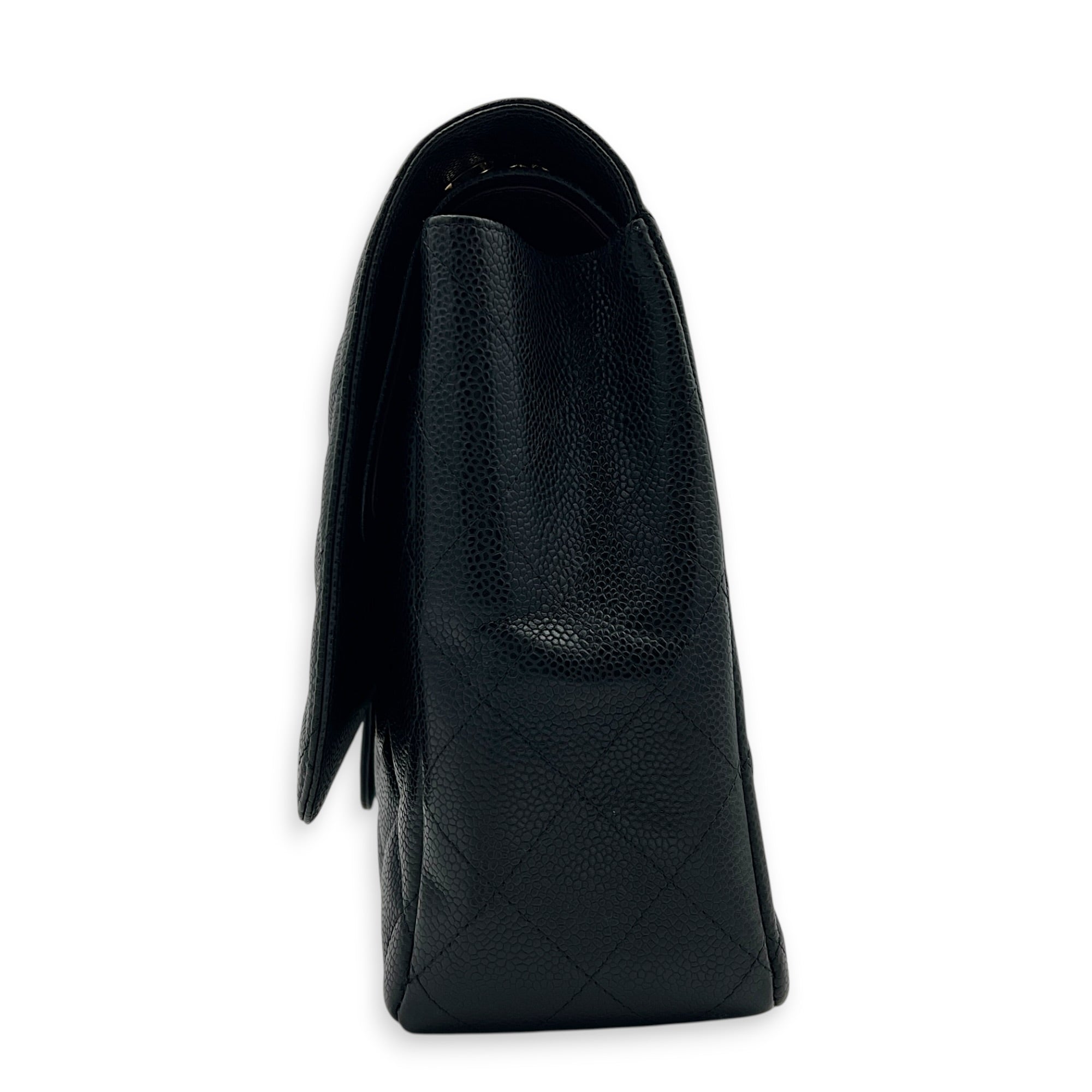 Classic Double Flap Maxi Black Shoulder Bag in Caviar Leather, Gold hardware