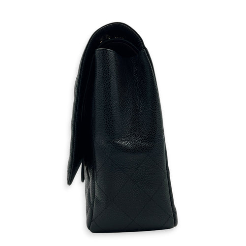 Classic Double Flap Maxi Black Shoulder Bag in Caviar Leather, Gold hardware
