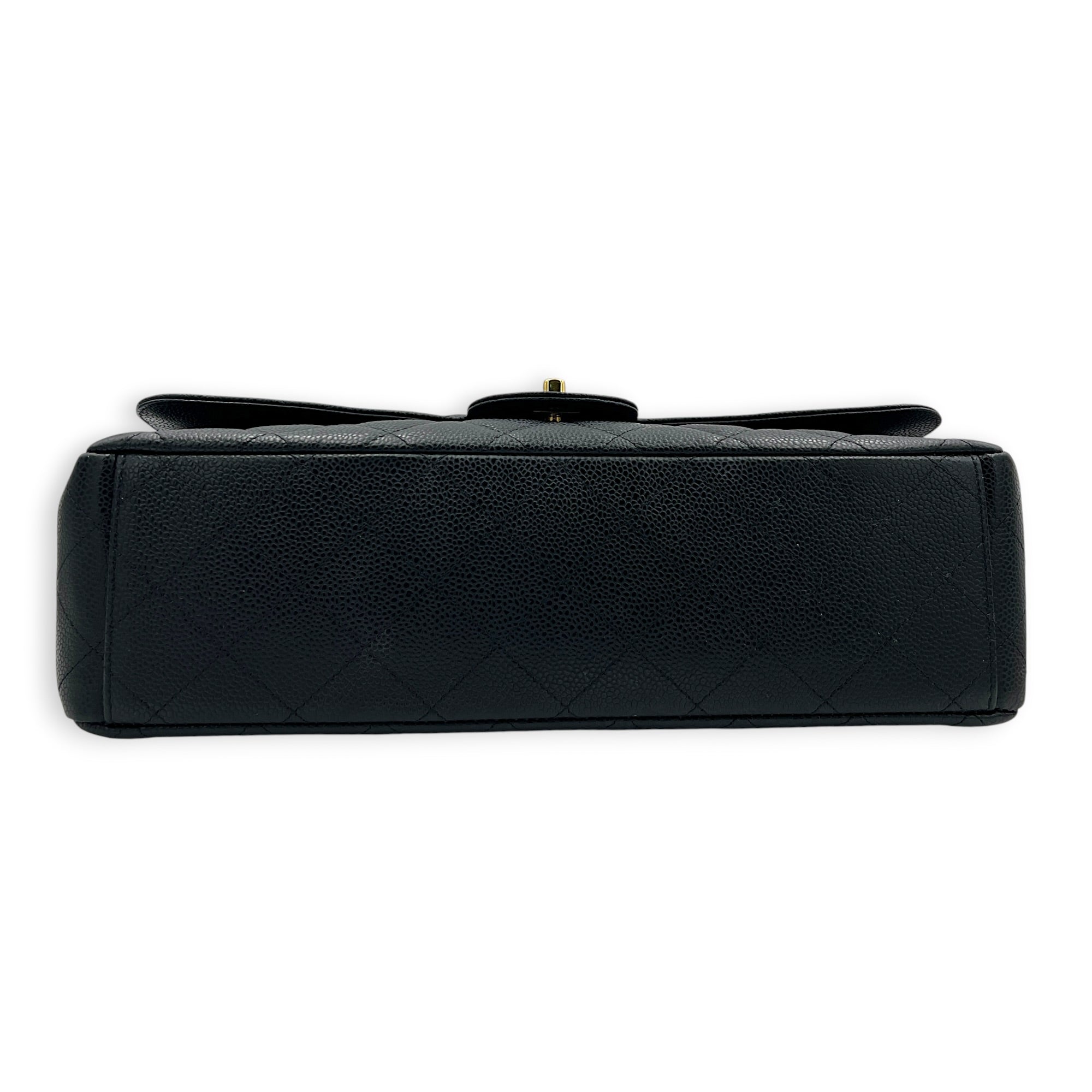 Classic Double Flap Maxi Black Shoulder Bag in Caviar Leather, Gold hardware