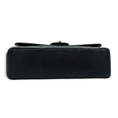Classic Double Flap Maxi Black Shoulder Bag in Caviar Leather, Gold hardware