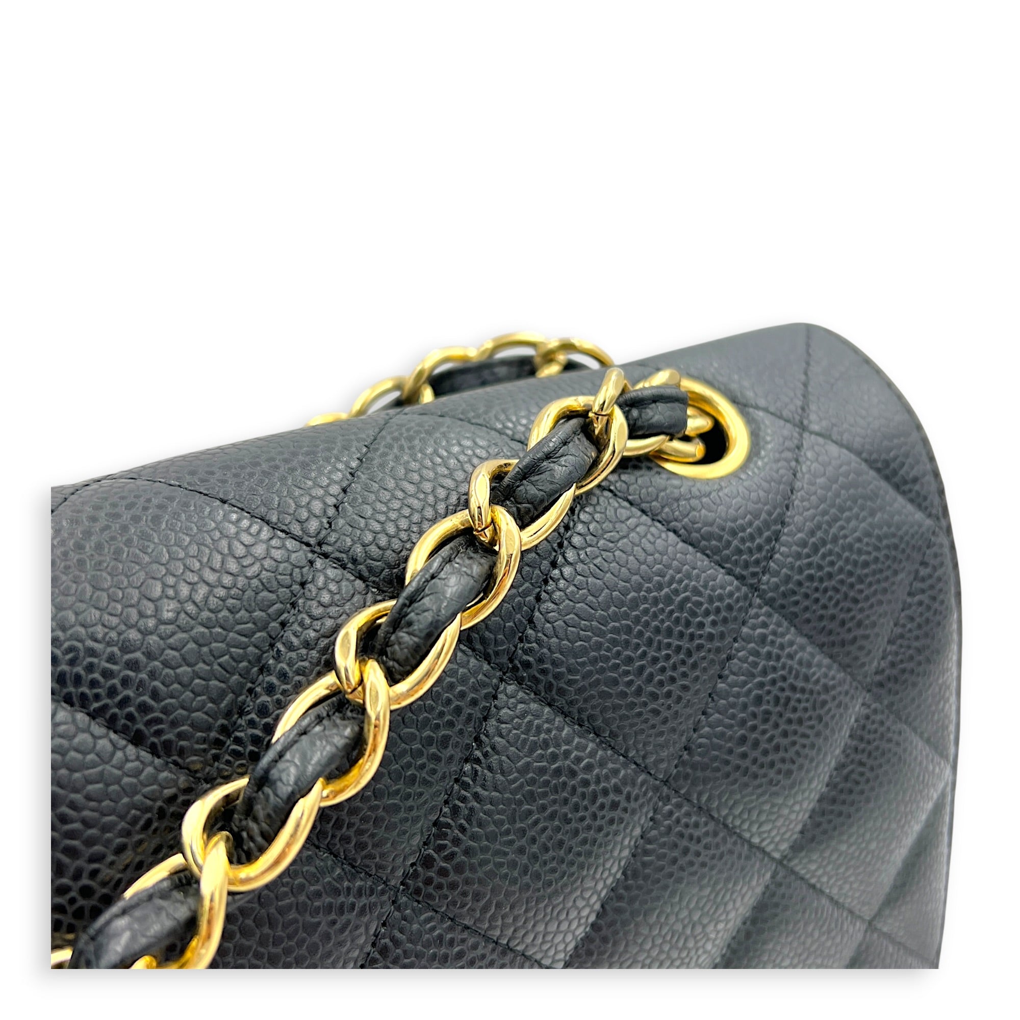 Classic Double Flap Maxi Black Shoulder Bag in Caviar Leather, Gold hardware