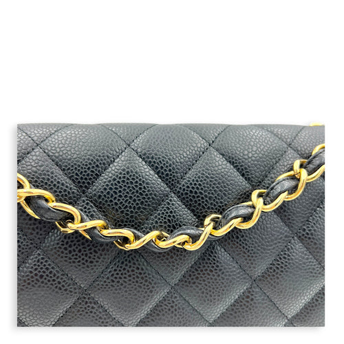 Classic Double Flap Maxi Black Shoulder Bag in Caviar Leather, Gold hardware