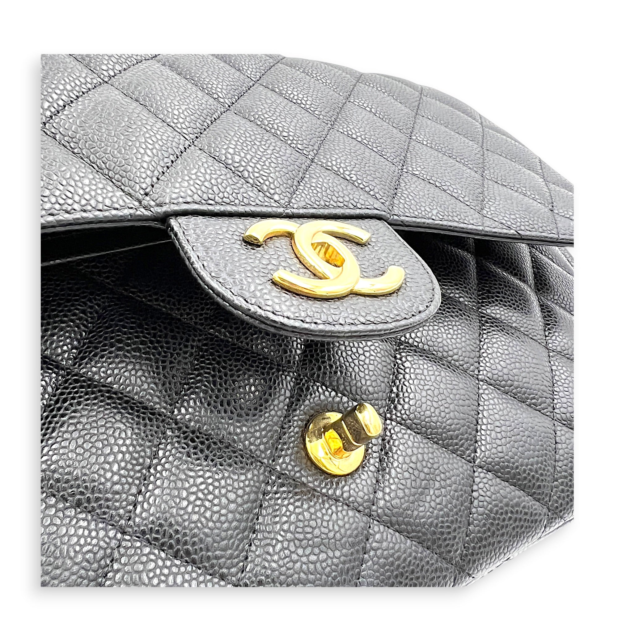 Classic Double Flap Maxi Black Shoulder Bag in Caviar Leather, Gold hardware