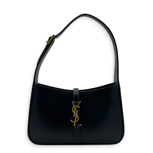 Le 5 A 7 Black Shoulder Bag in Calfskin, Gold hardware